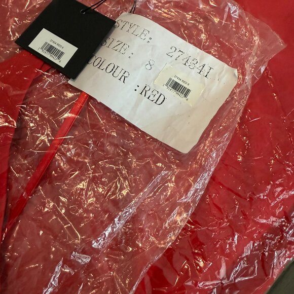 Mac Duggal Red Thin Strap Cutout High Slit V-Neck Gown Size 8 NWT Size 8 - Picture 5 of 5